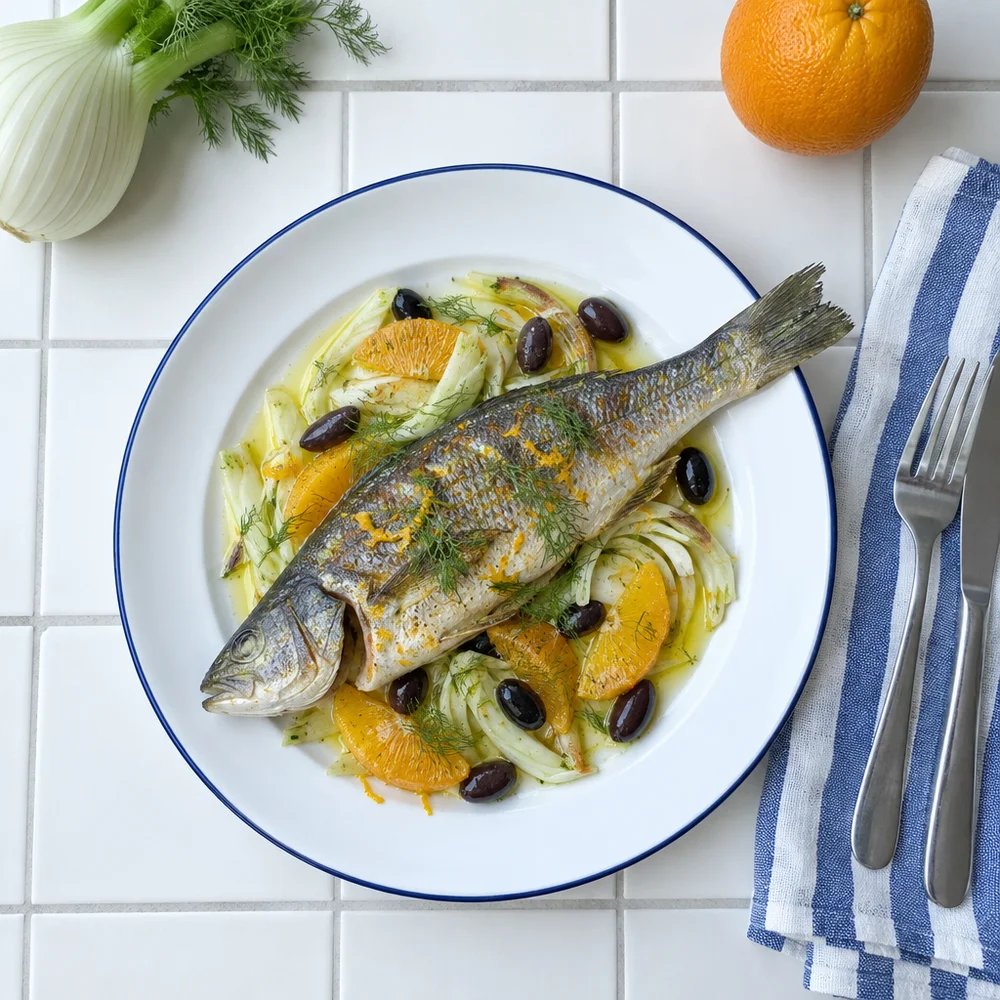 Festive sea bass on fennel and orange