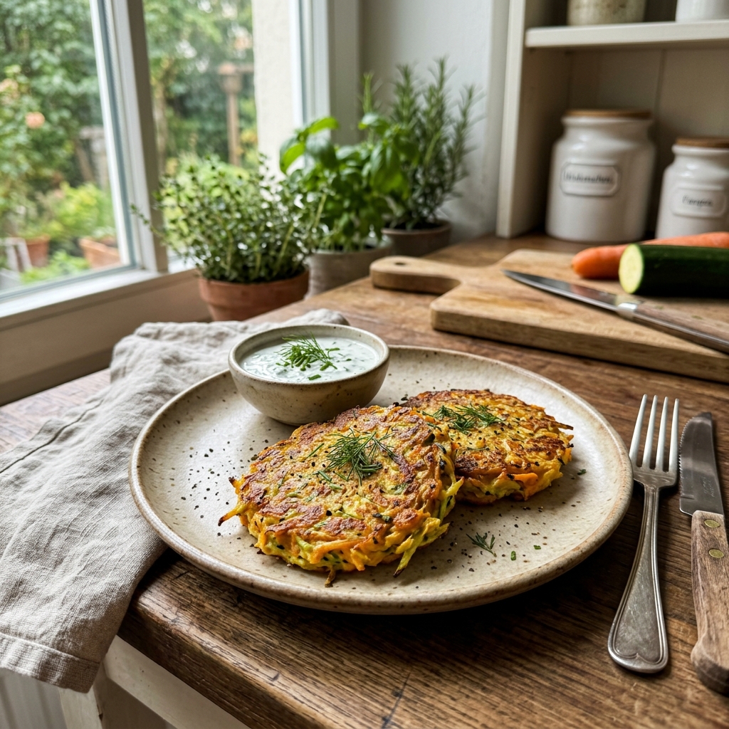 Low-FODMAP courgette and carrot fritters