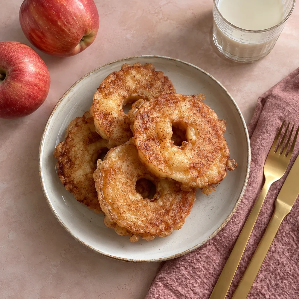 Pan-fried apple rings in cinnamon batter
