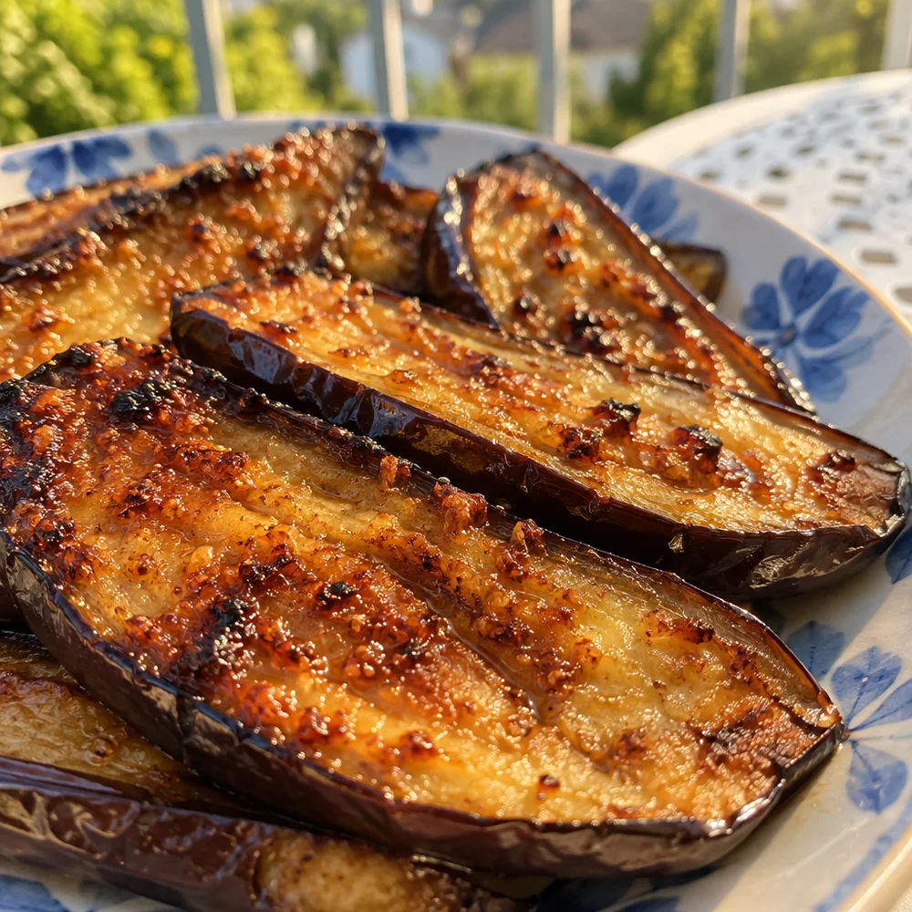 Baked aubergines with miso glaze