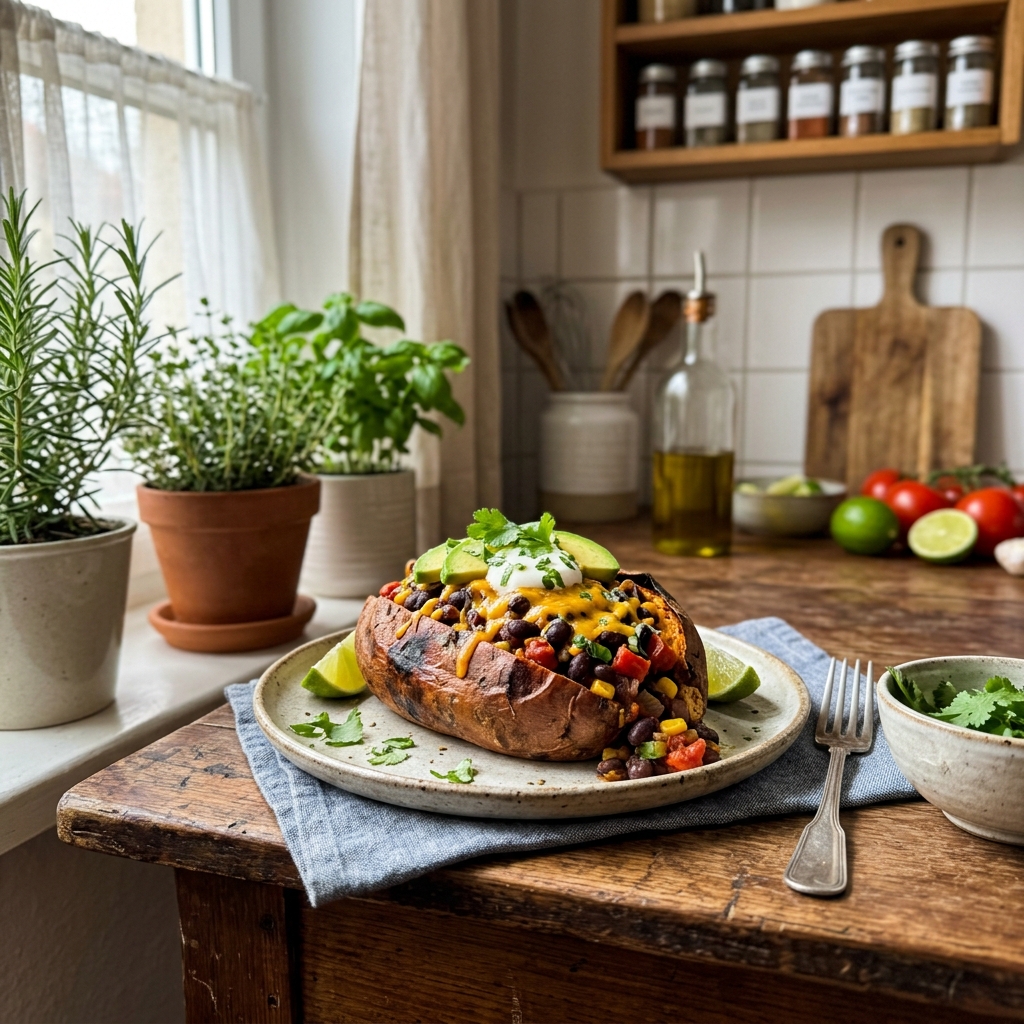 Gluten-free sweet potatoes stuffed with black beans