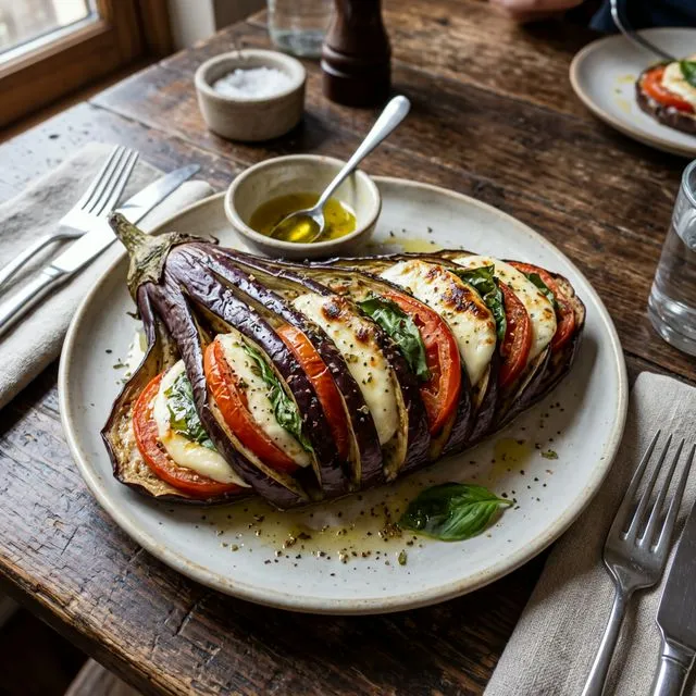 Baked Hasselback aubergine