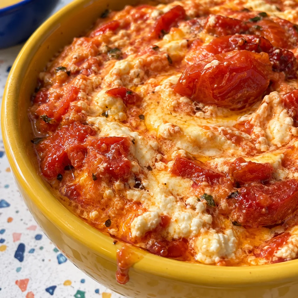 Baked feta and tomato dip with garlic