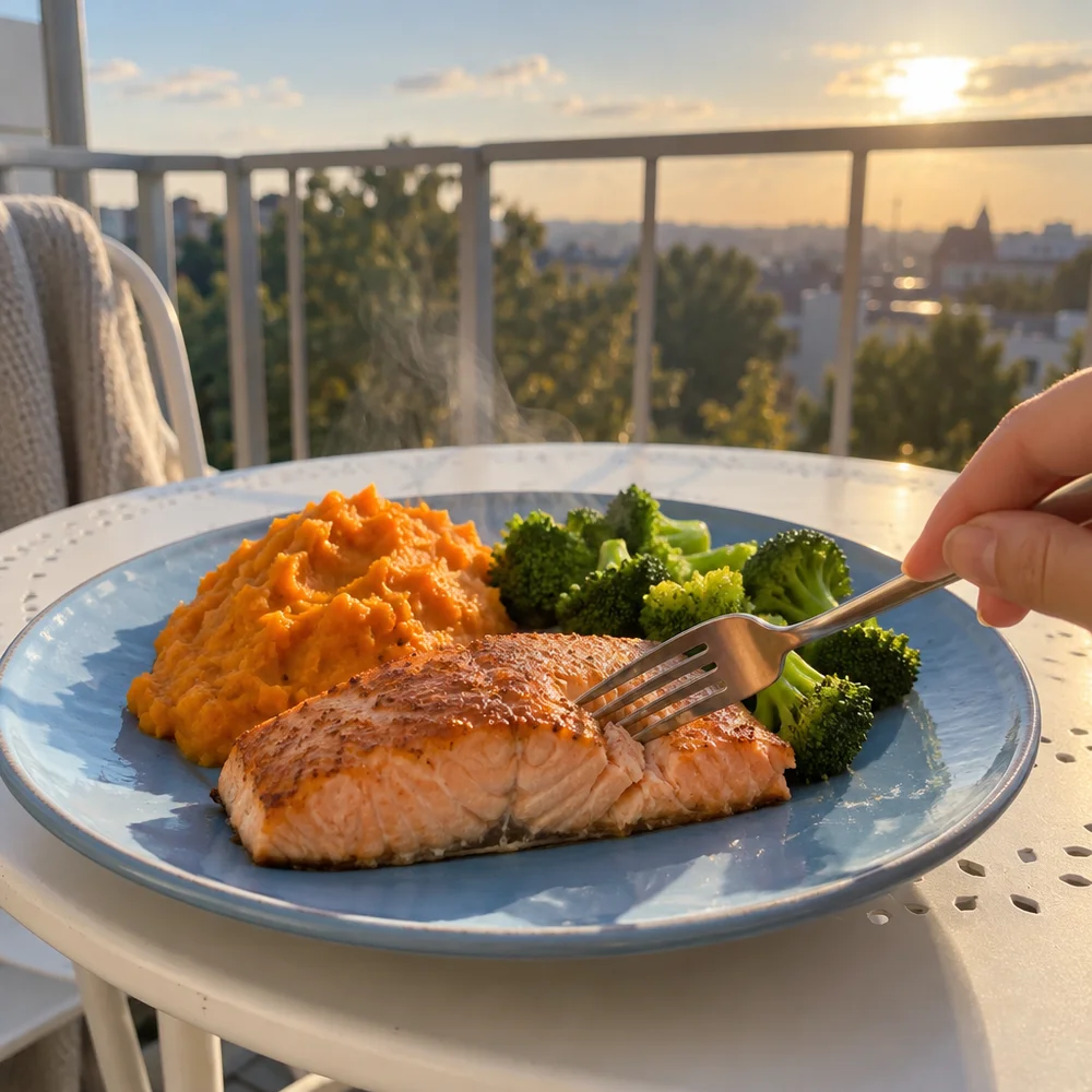 Baked salmon with sweet potato mash