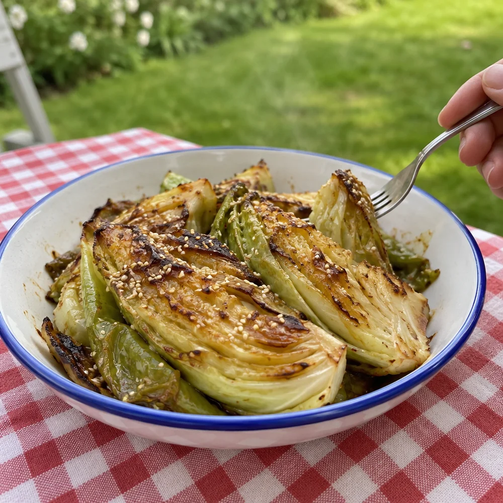 Baked sesame sweetheart cabbage with miso glaze