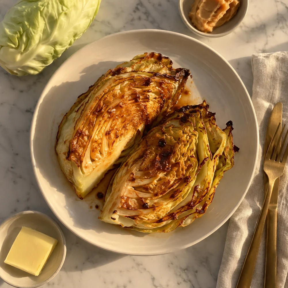 Oven-baked sweetheart cabbage with miso glaze