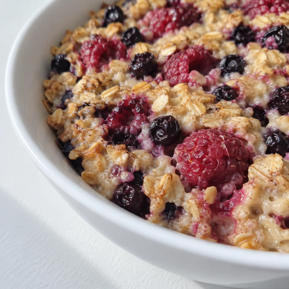 Vegan baked berry and oat porridge