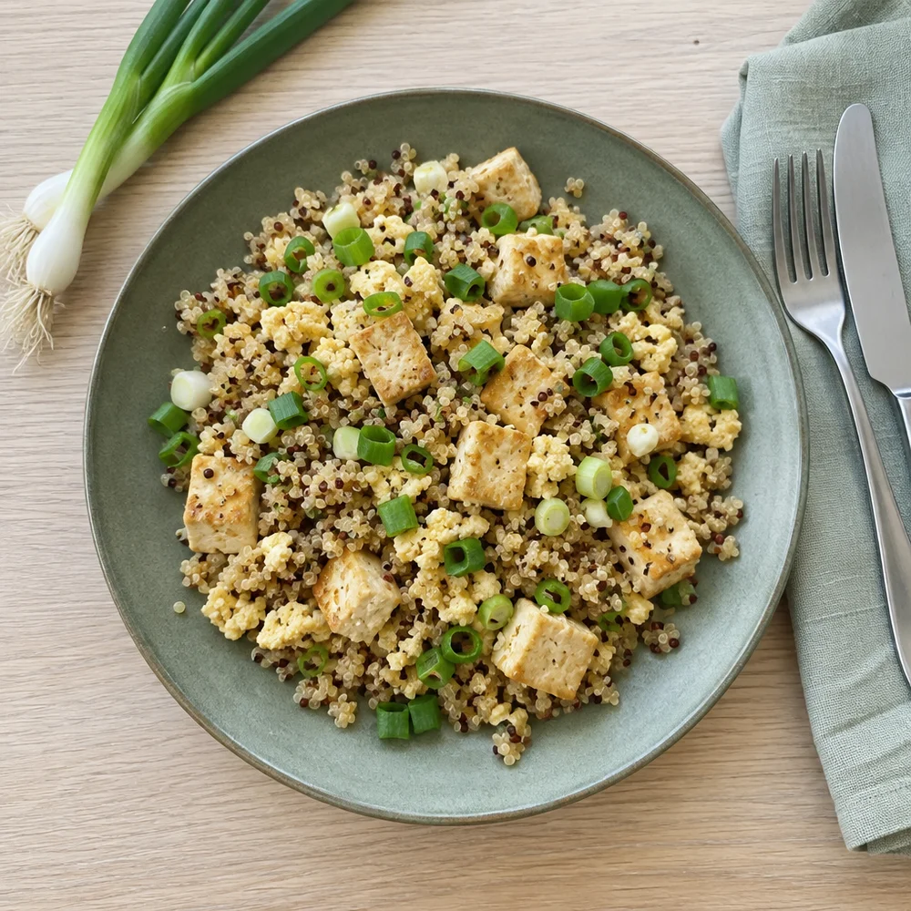 High-protein 'fried rice'-style quinoa with tofu