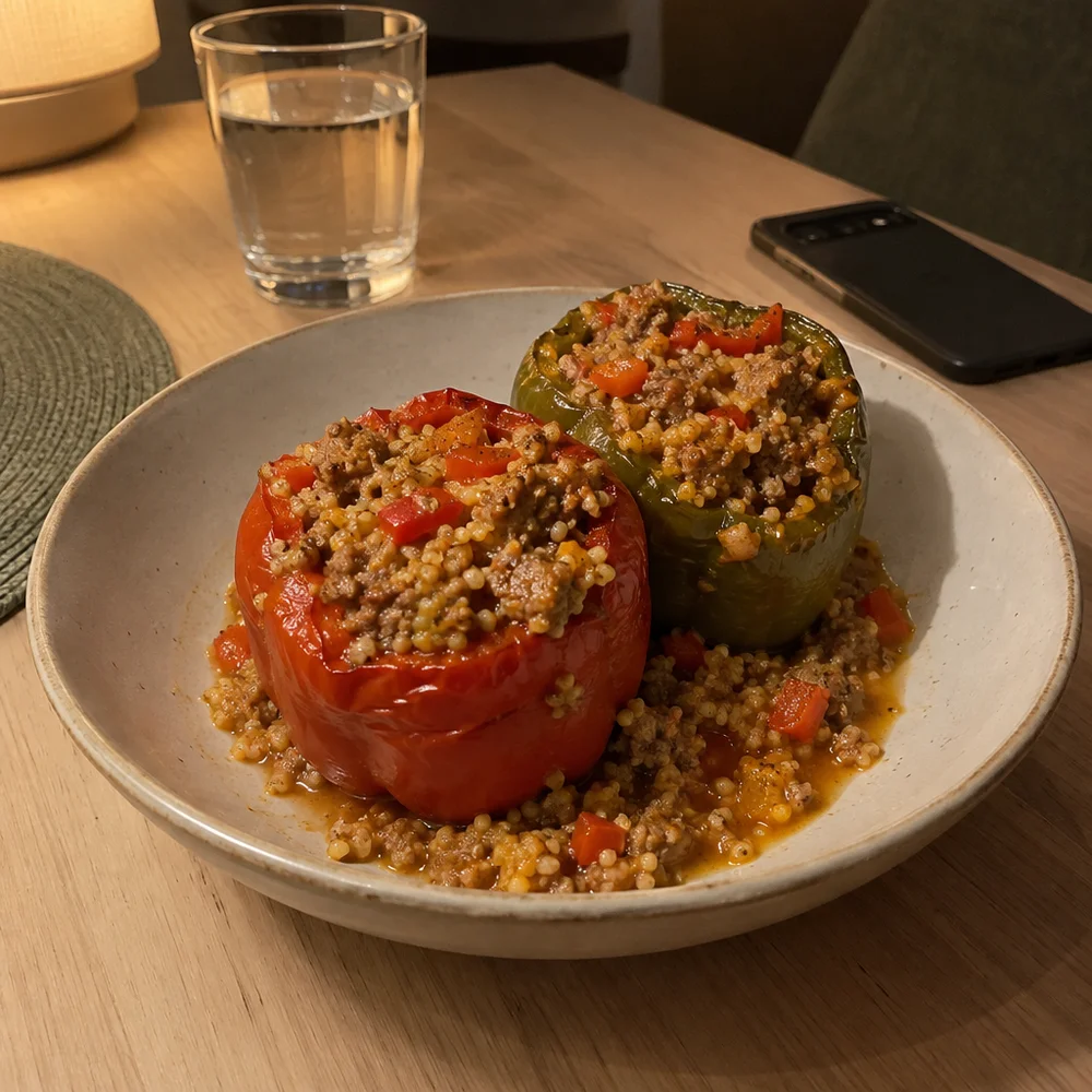 Stuffed monster peppers with turkey mince and millet