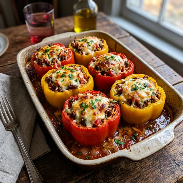 Stuffed peppers with rice and beef mince
