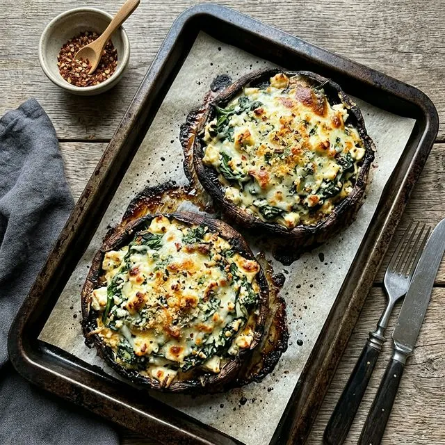 Stuffed portobello mushrooms with spinach and feta cream