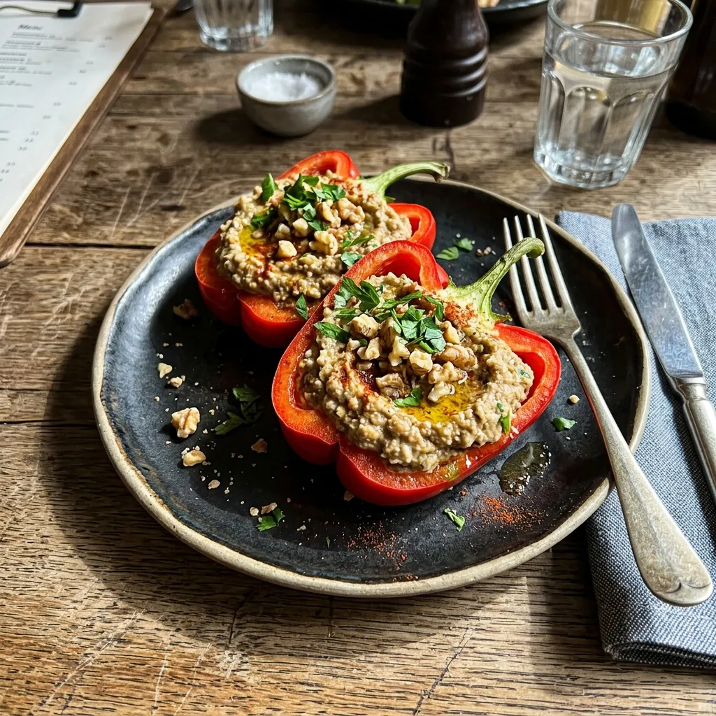 Stuffed raw peppers with walnut hummus