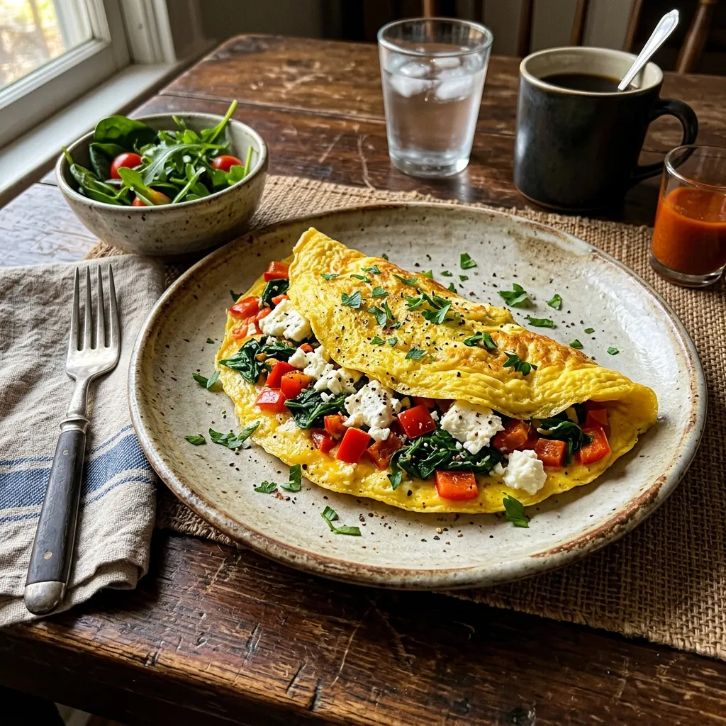 Colourful veg omelette with feta