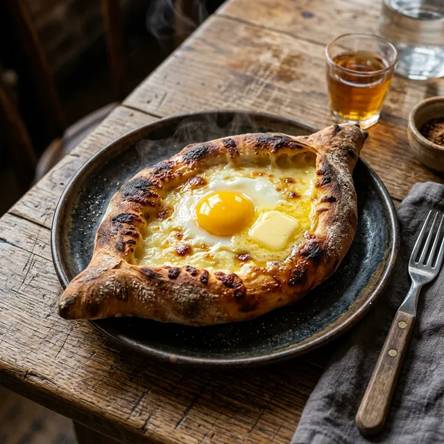 Georgian khachapuri – cheese flatbread with egg