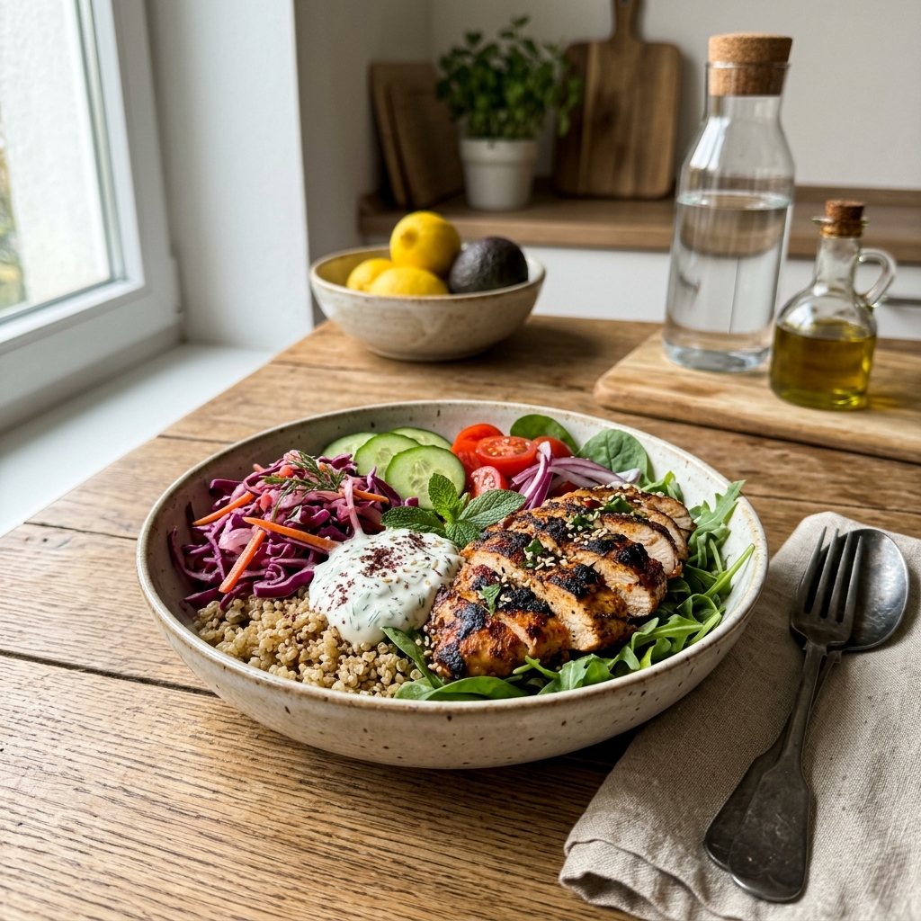 Doner bowl with chicken and cabbage salad