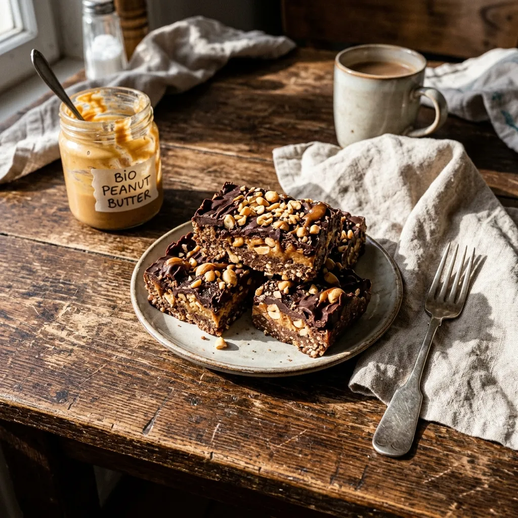 No-bake peanut and date bars with chocolate