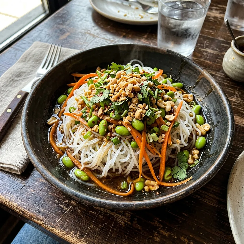 Glass noodle salad with peanut and edamame