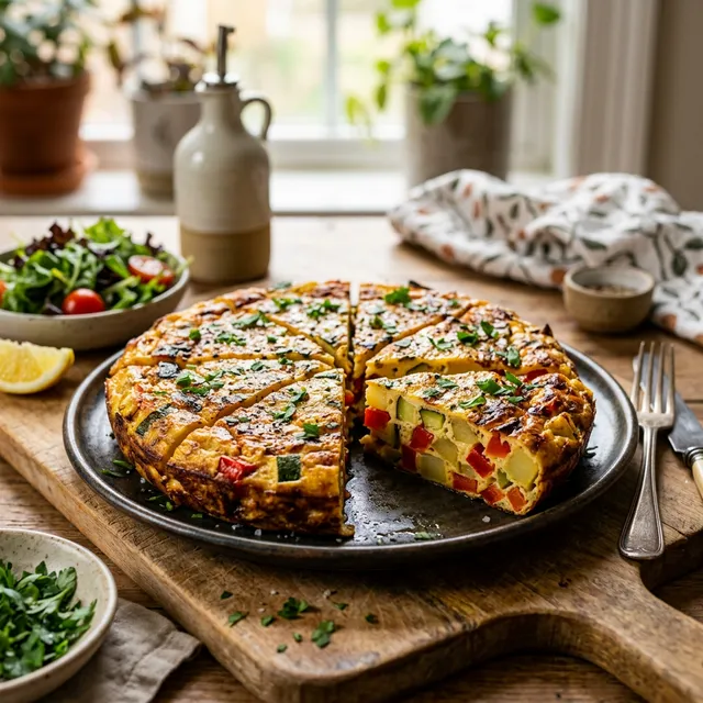 Gluten-free potato frittata with pepper and courgette