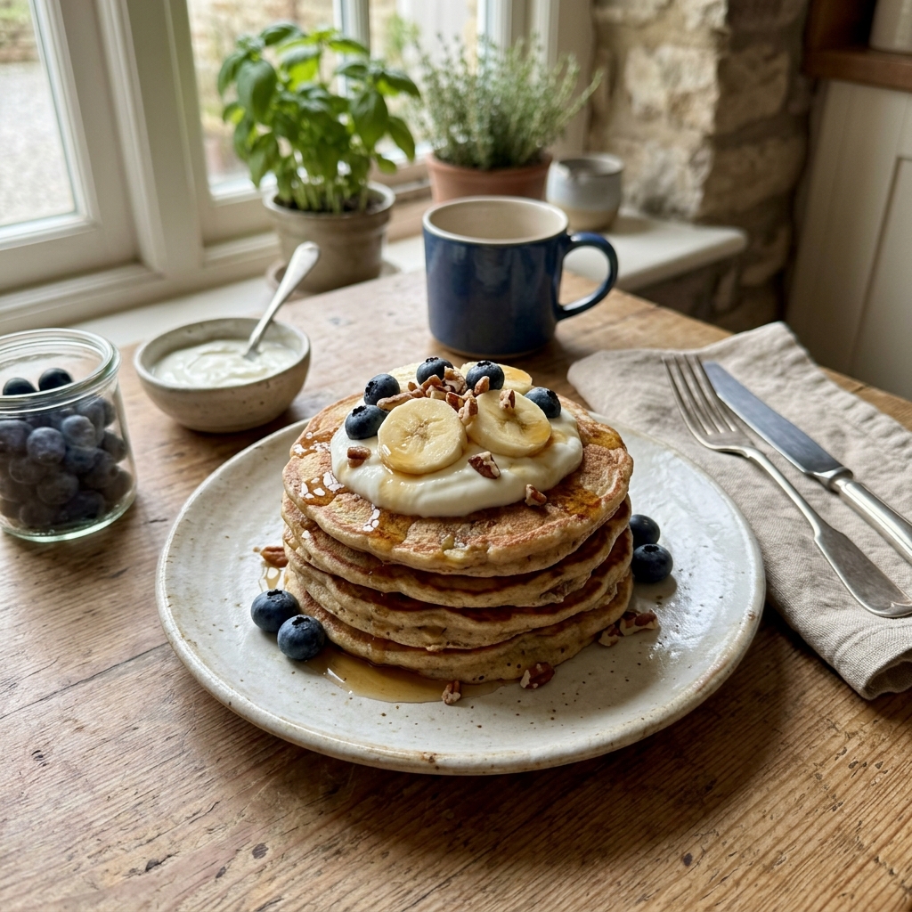 Gluten-free banana pancakes with yoghurt