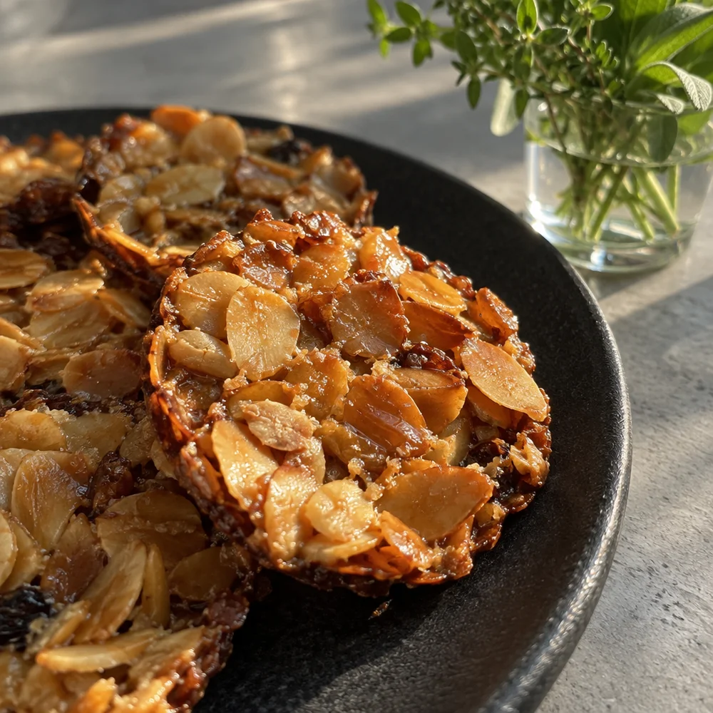 Gluten-free Florentines with flaked almonds and honey