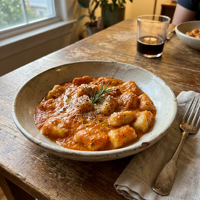 Gluten-free gnocchi with red pepper cream