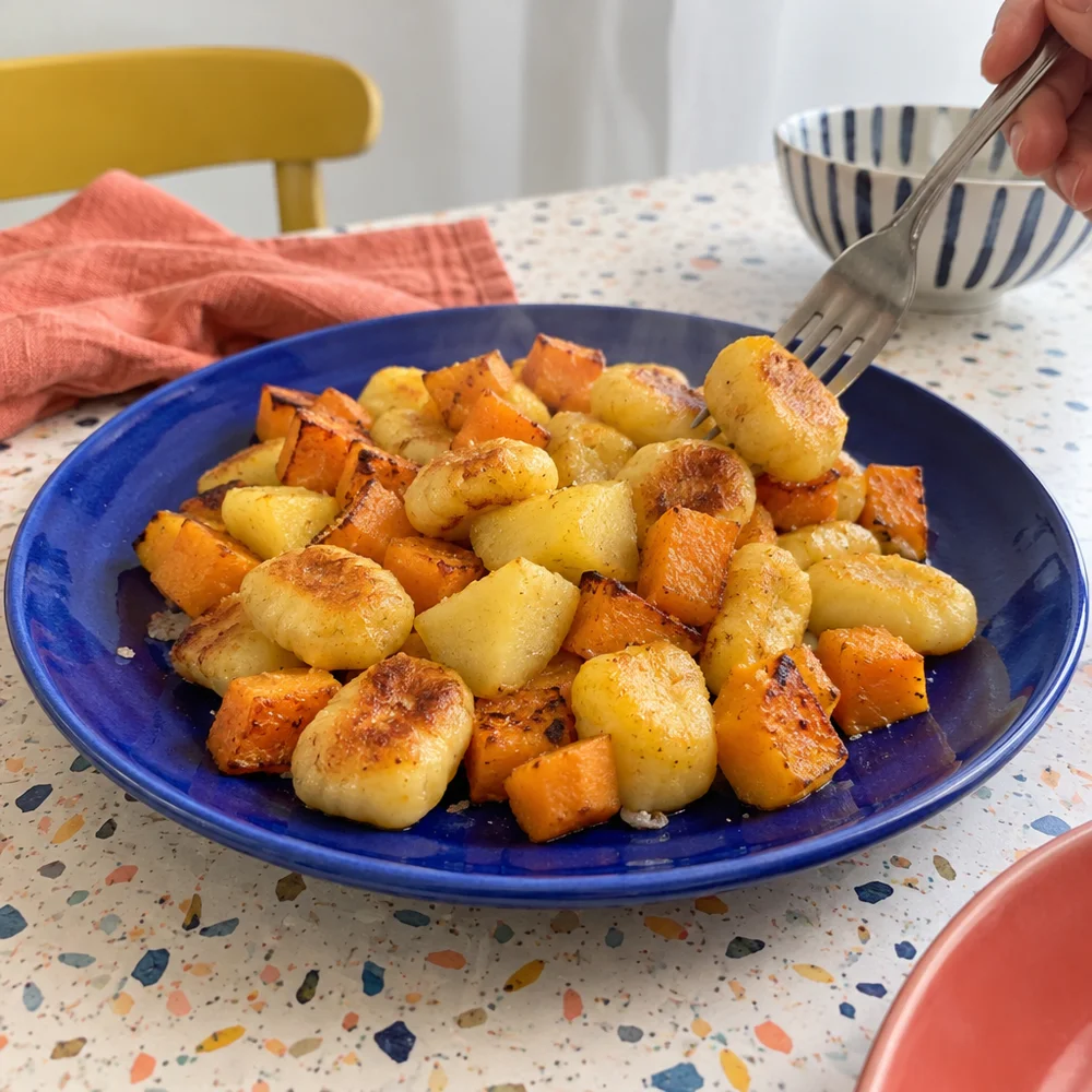 Gluten-free pan-fried potato and squash gnocchi
