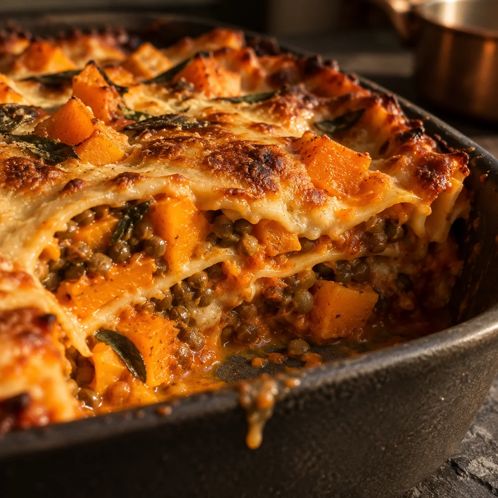 Gluten-free squash and lentil lasagne