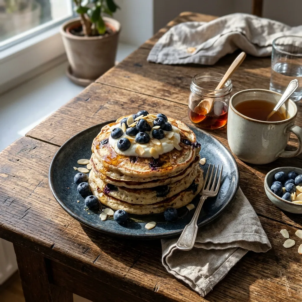 Gluten-free almond and blueberry pancakes