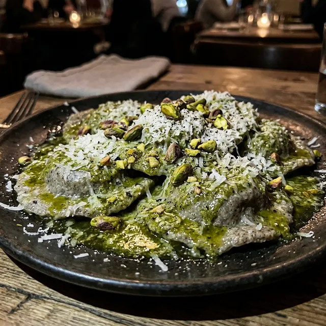 Gluten-free pistachio and ricotta ravioli