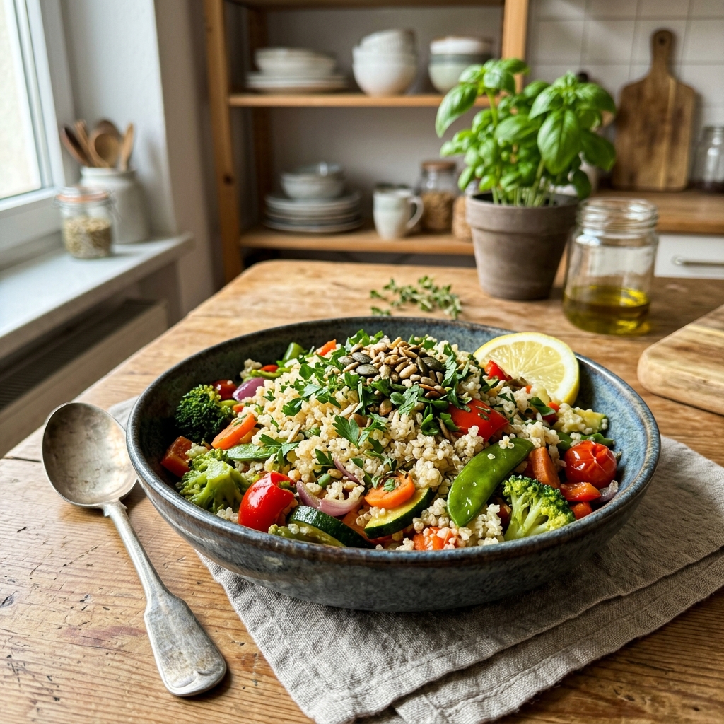 Gluten-free quinoa and vegetable pan