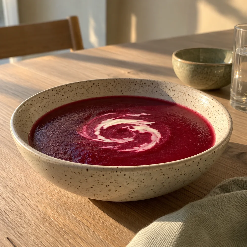 Gluten-free beetroot soup with horseradish cream
