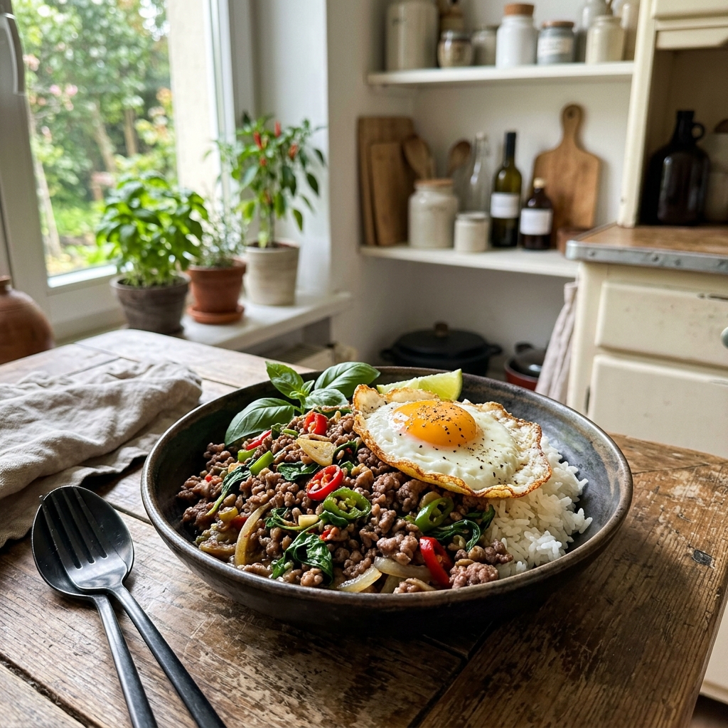 Gluten-free Thai beef and basil stir-fry (pad kra pao)
