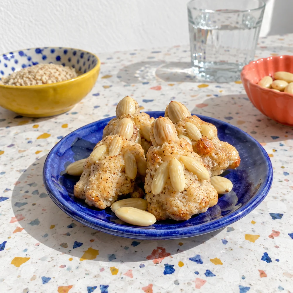 Gluten-free Christmas Bethmännchen (marzipan almond cookies) with almonds and honey