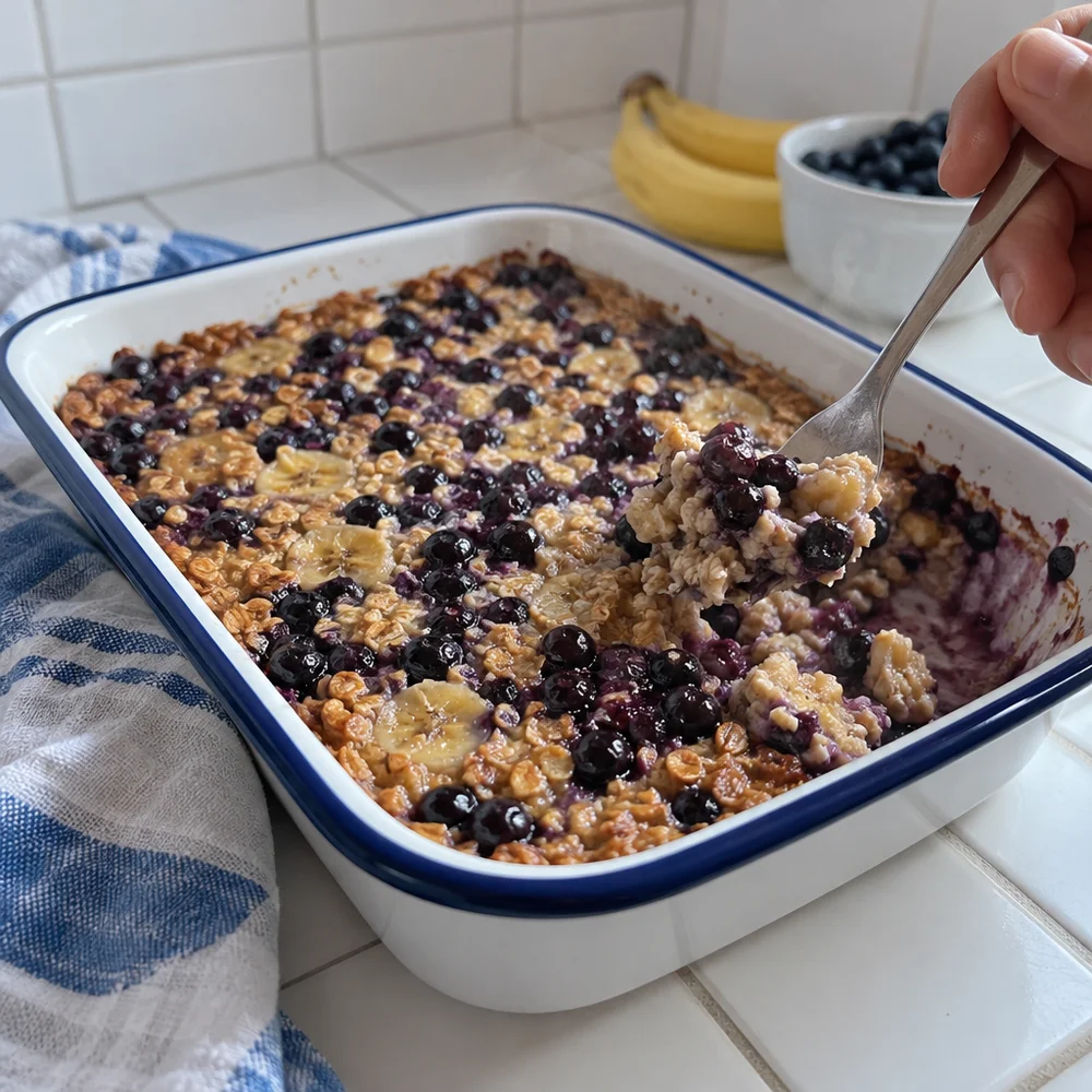 Gluten-free Finnish oat and blueberry bake
