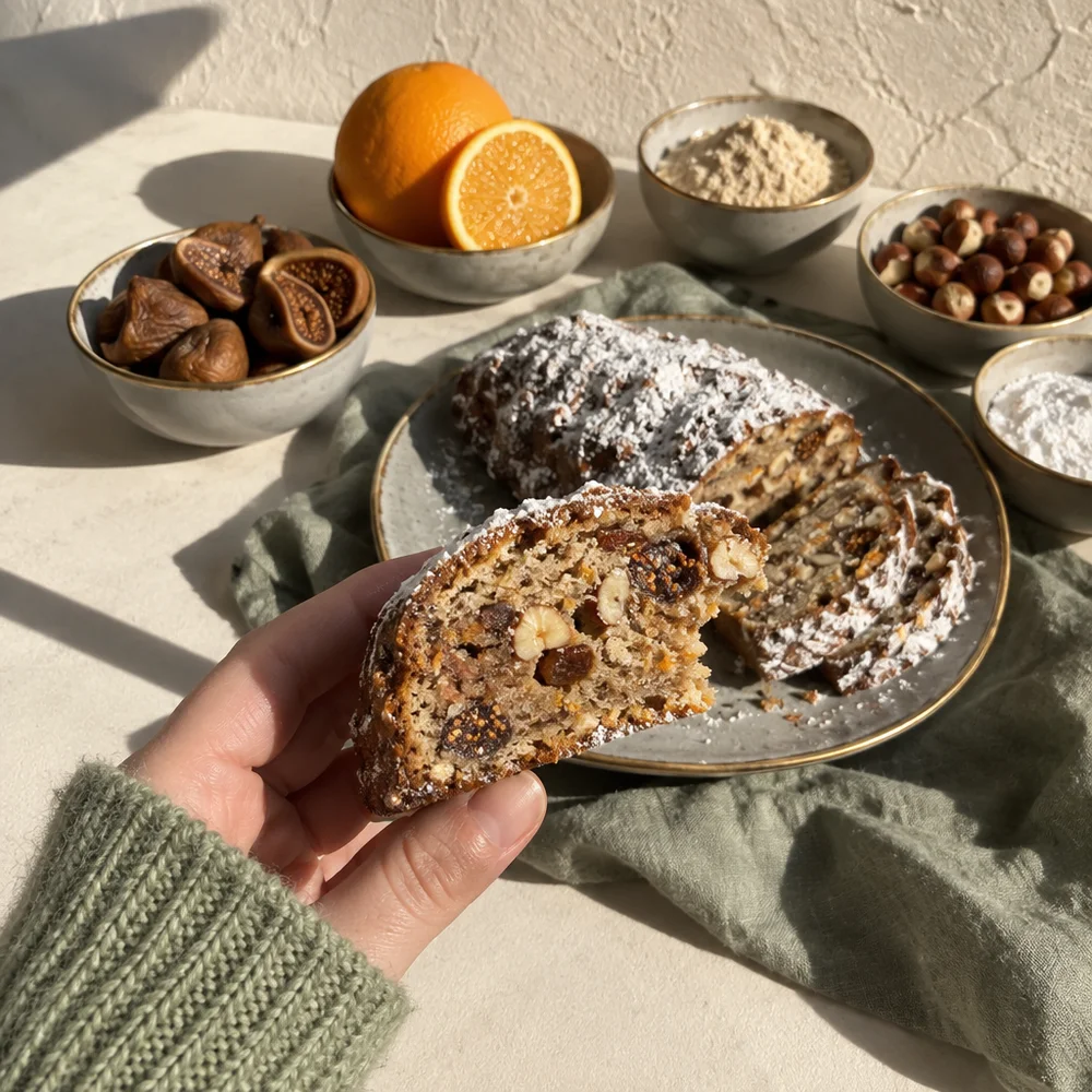Gluten-free hazelnut stollen with buckwheat and figs