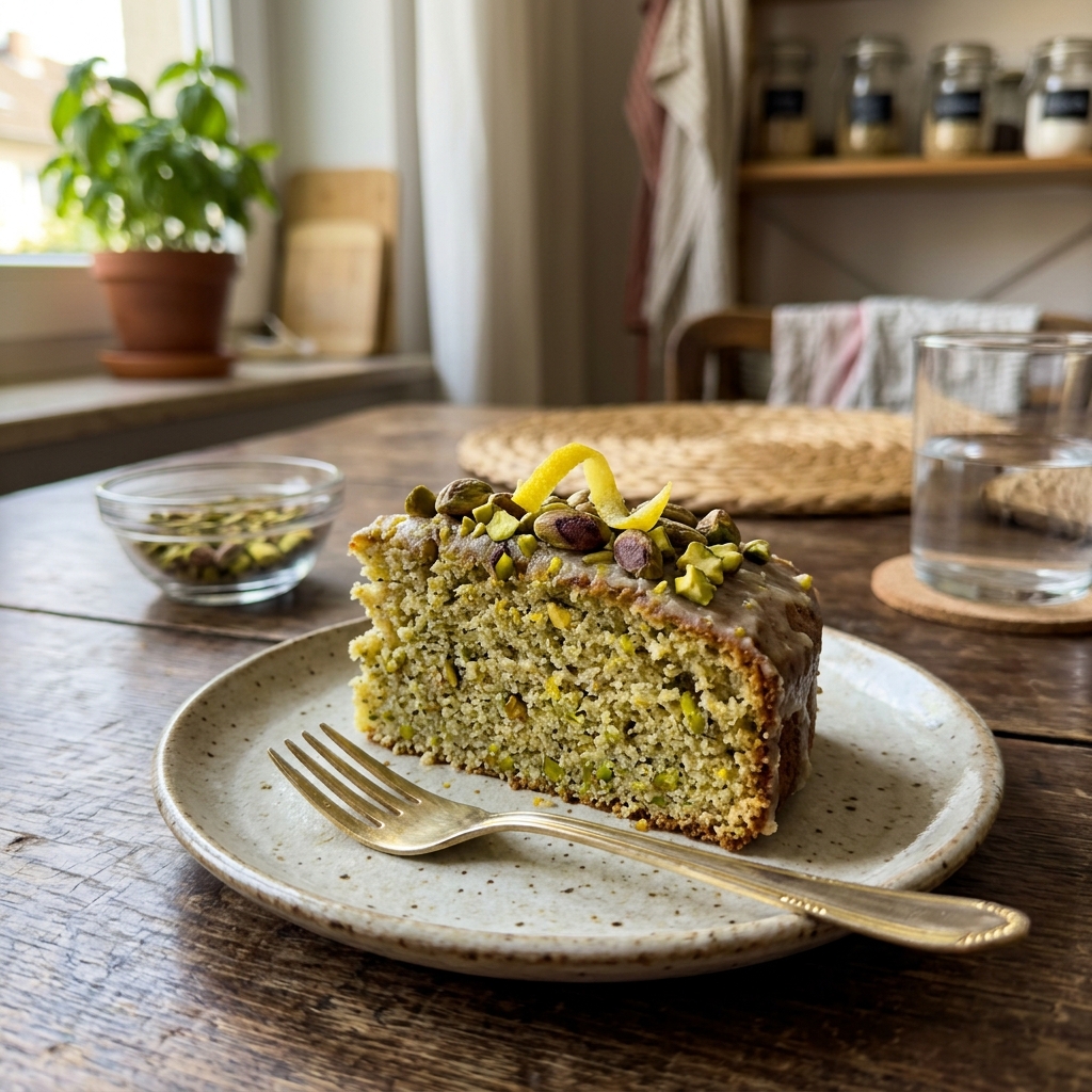 Gluten-free pistachio and lemon cake