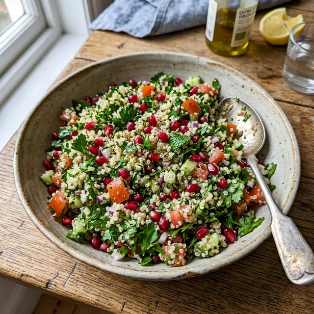 Gluten-free quinoa tabbouleh with pomegranate and mint