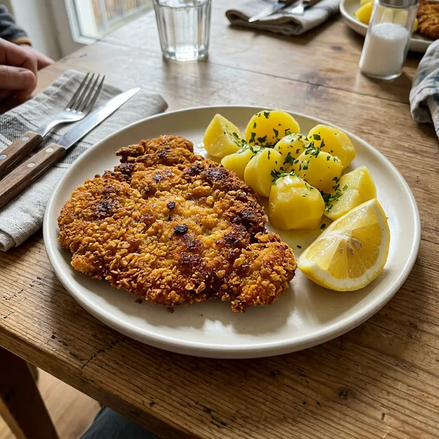 Chicken schnitzel with a polenta crust