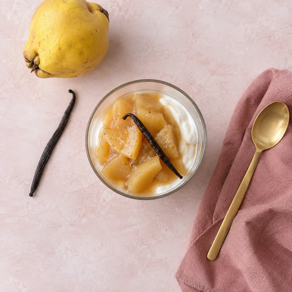 Gluten-free quince compote with vanilla and yoghurt