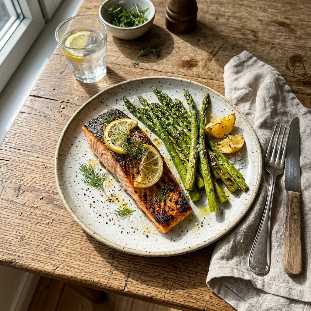 Gluten-free lemon salmon fillet with asparagus