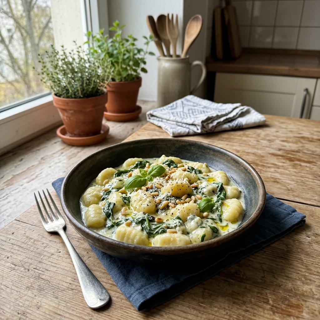 Gnocchi, spinach and gorgonzola bake