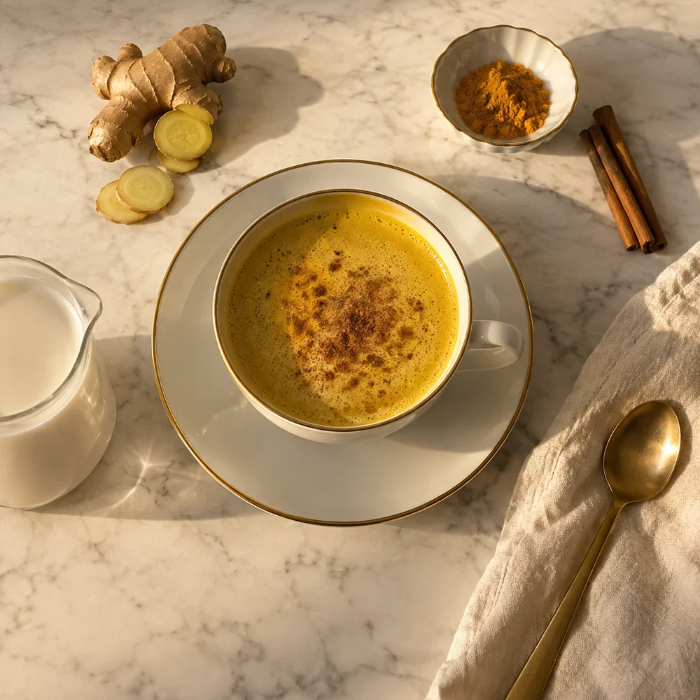 Golden milk (turmeric latte) with ginger