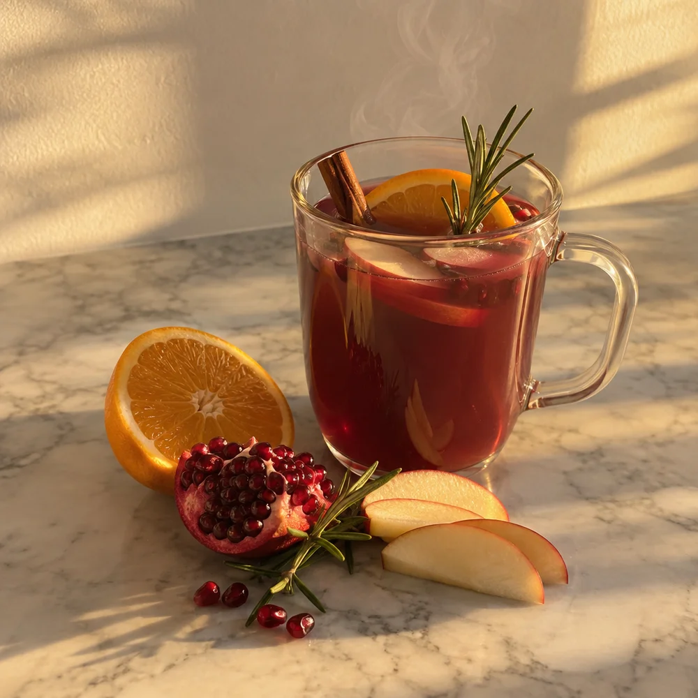 Pomegranate punch with orange and rosemary