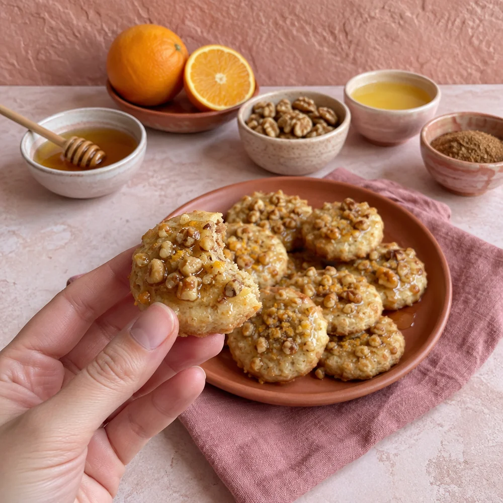 Greek Christmas cookies with olive oil, honey and walnuts