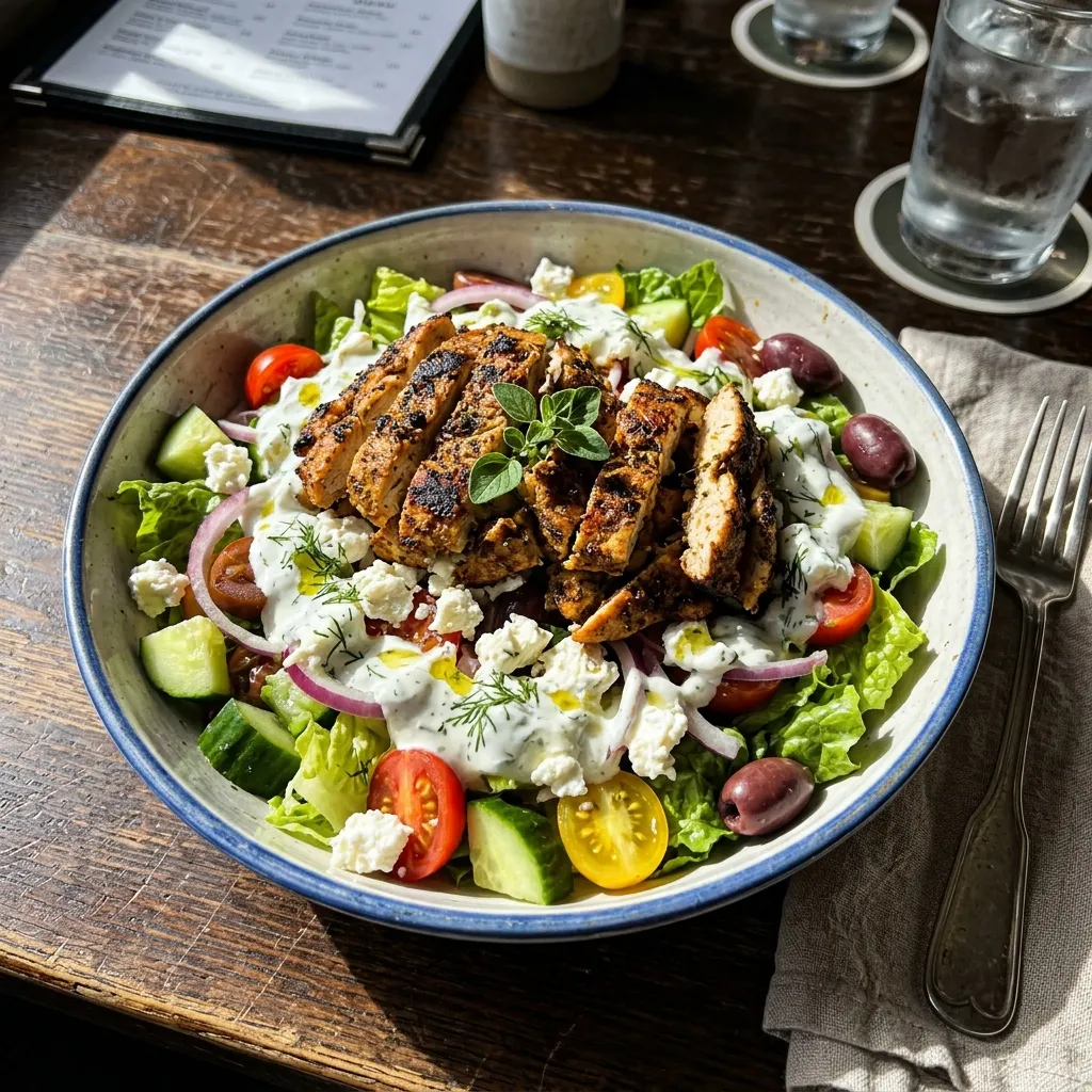 Greek chicken gyros salad