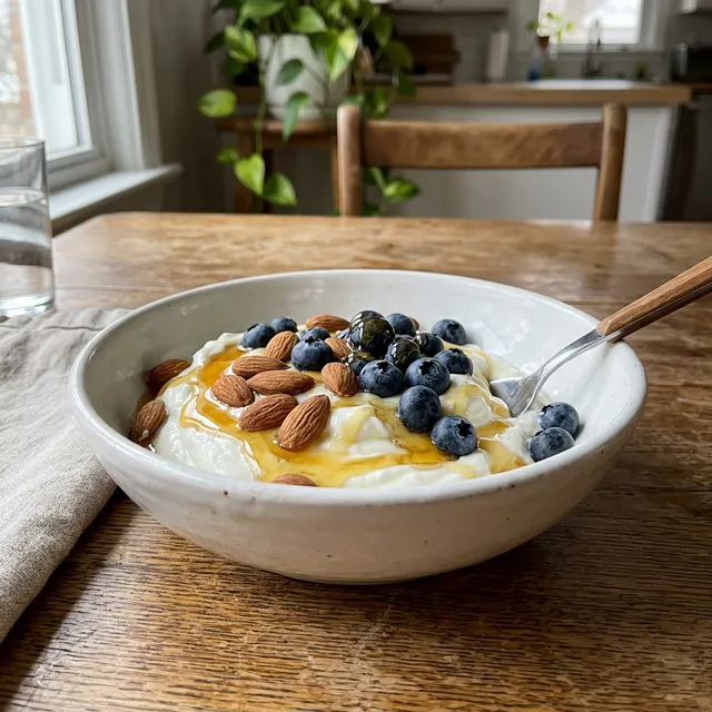Gluten-free Greek yoghurt with honey and almonds