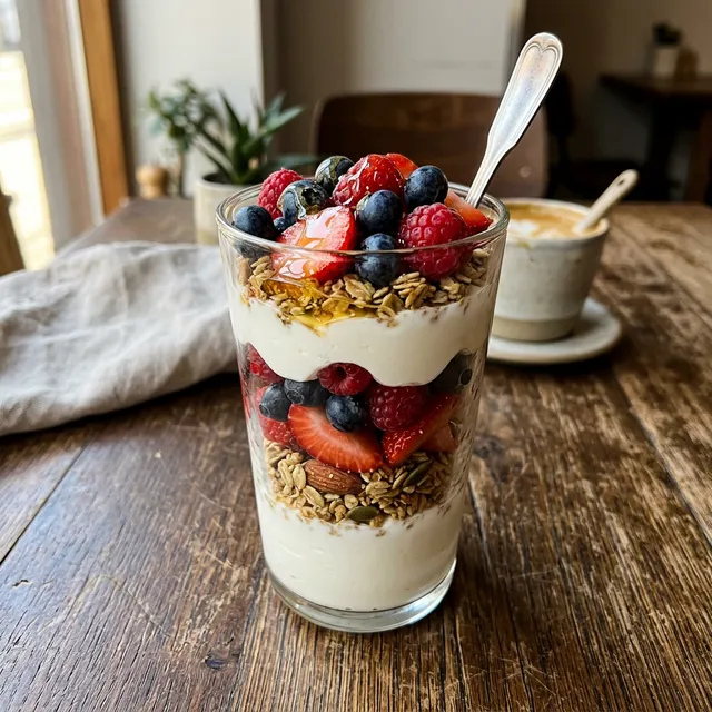 High-protein Greek yoghurt parfait