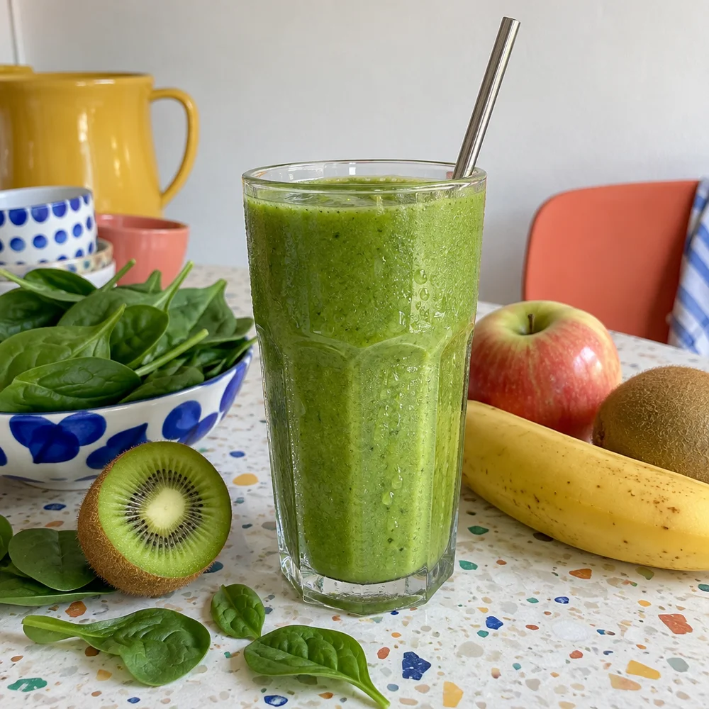 Green smoothie with spinach and kiwi