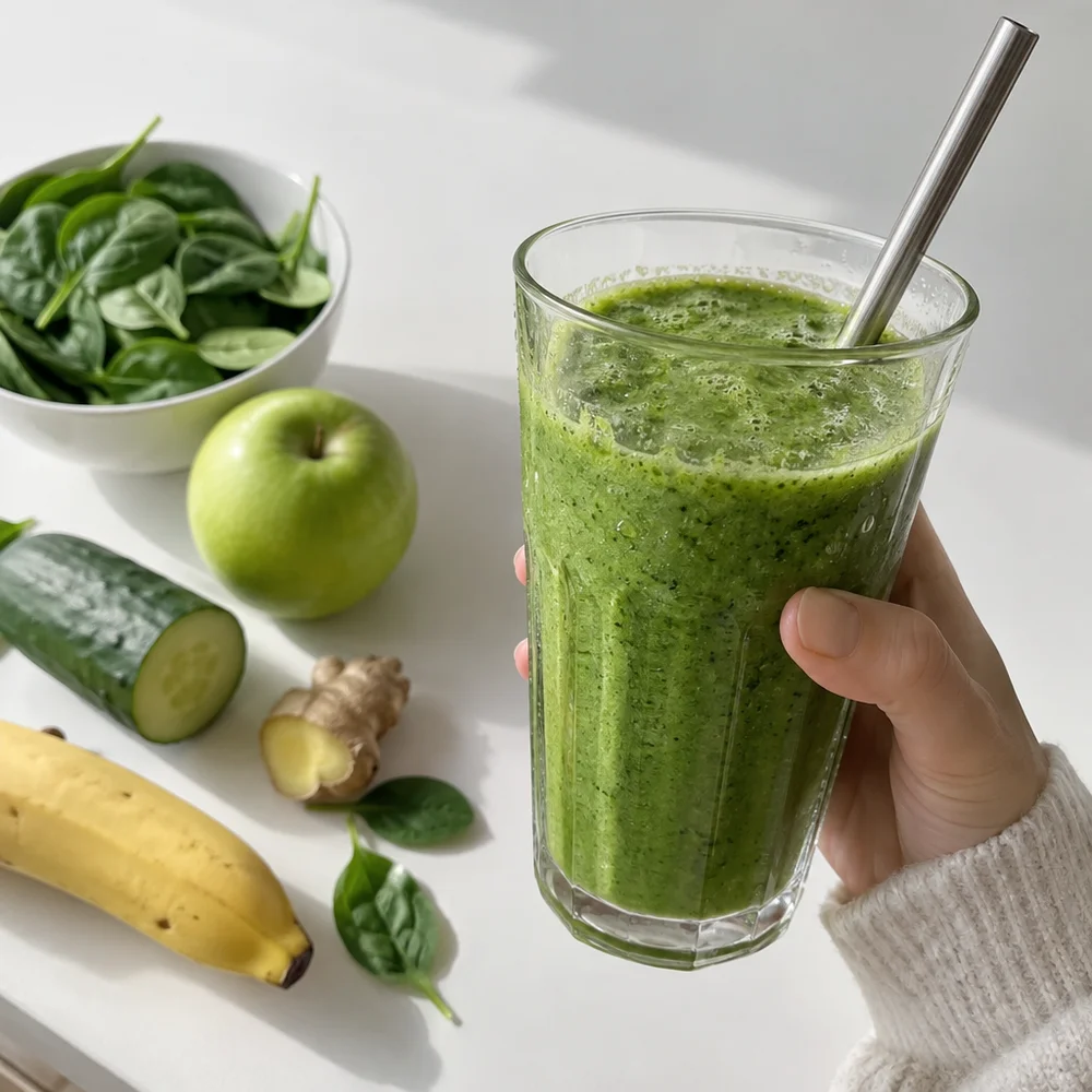 Green smoothie with spinach and ginger