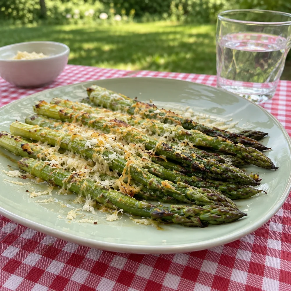 Oven-roasted green asparagus with a parmesan crust